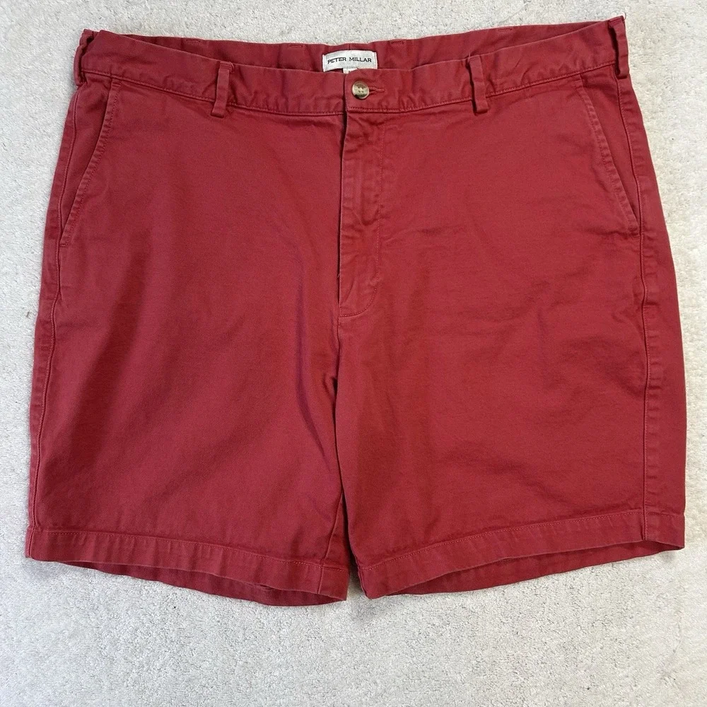 Peter Millar Mens Size 38 Red Pilot Twill Cotton Athletic Shorts (J8)